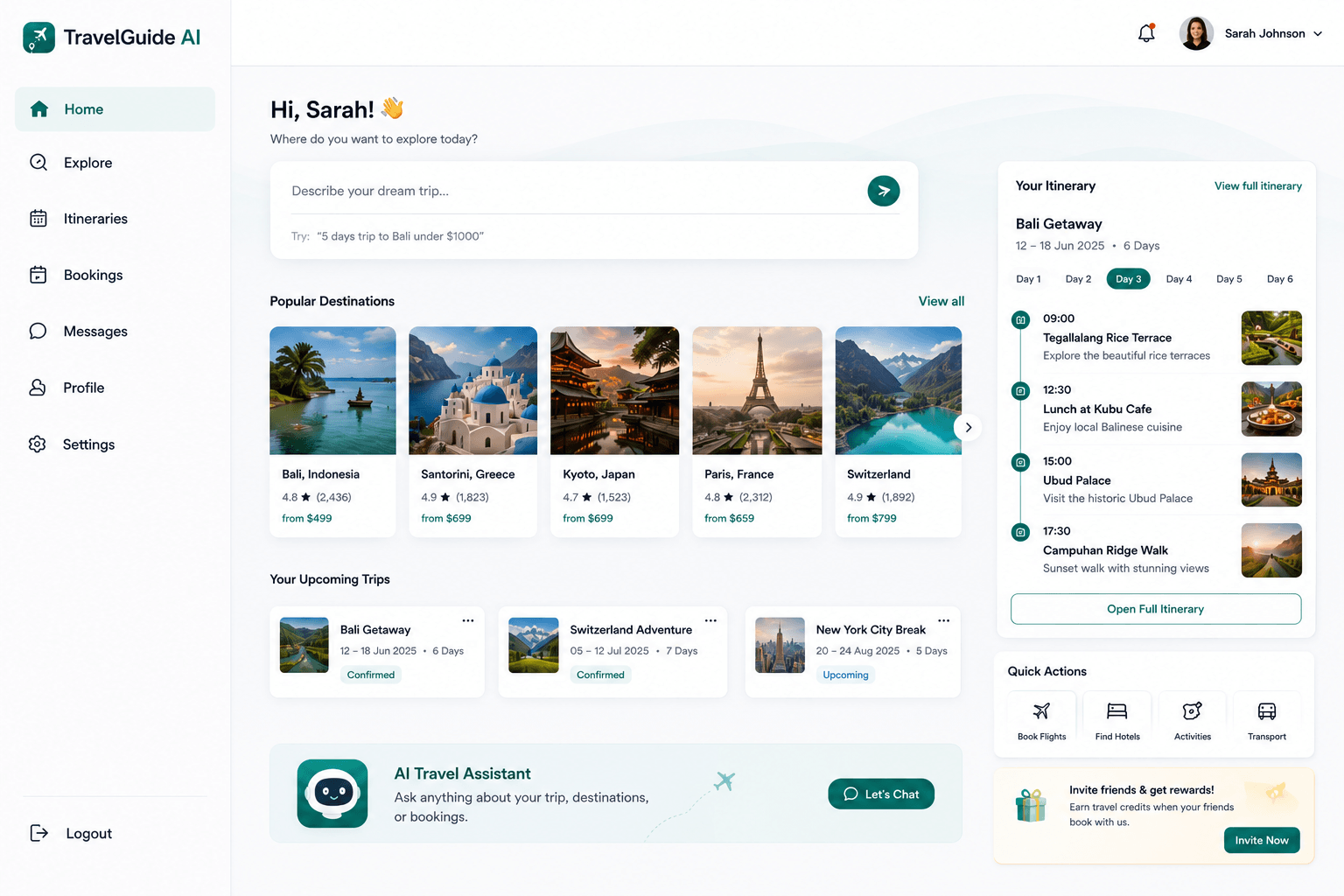 TravelGuide AI dashboard overview